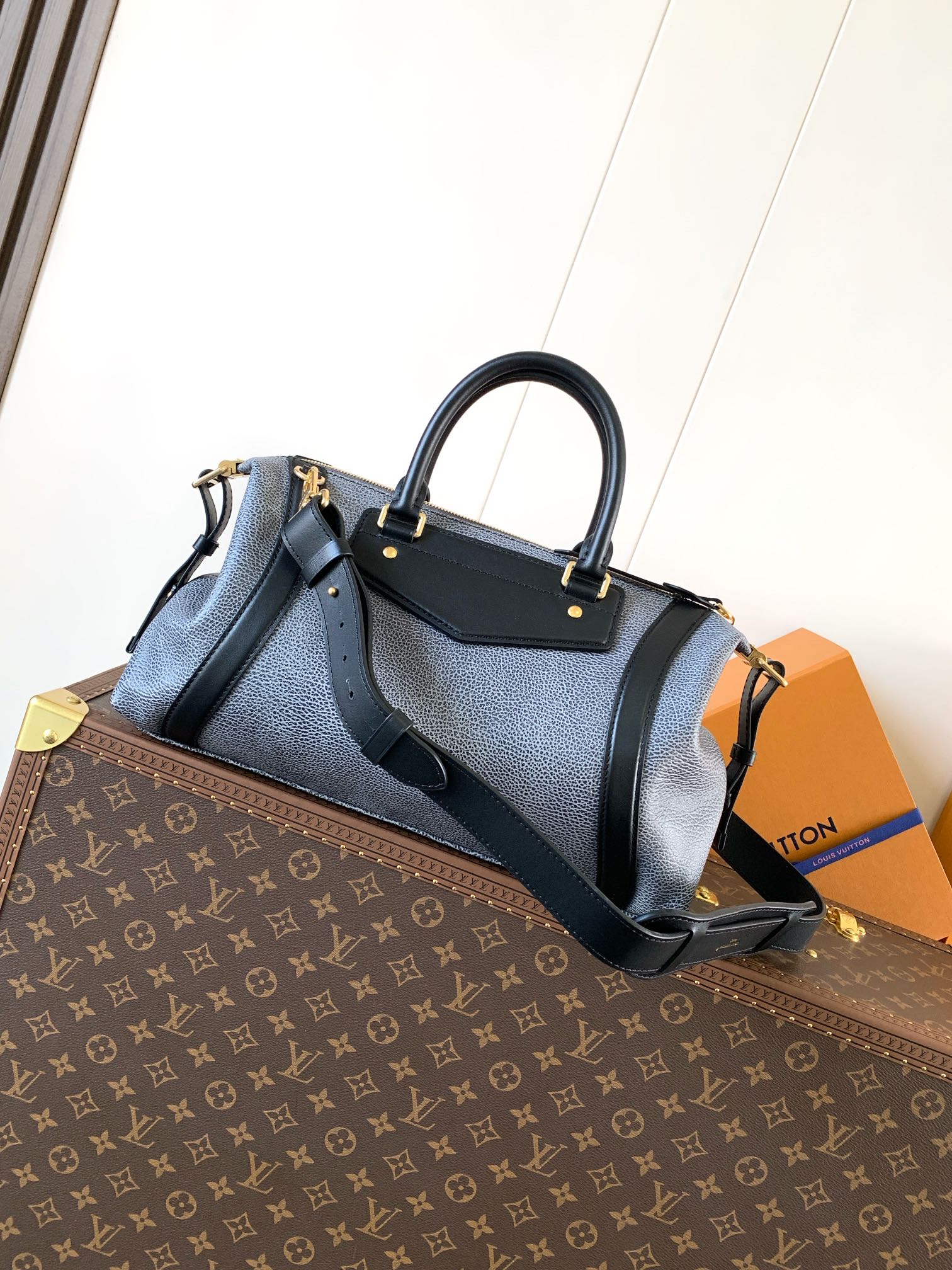 LV Nano LV Biker 38cm Black Light Gray Sheepskin & Cowhide Metal