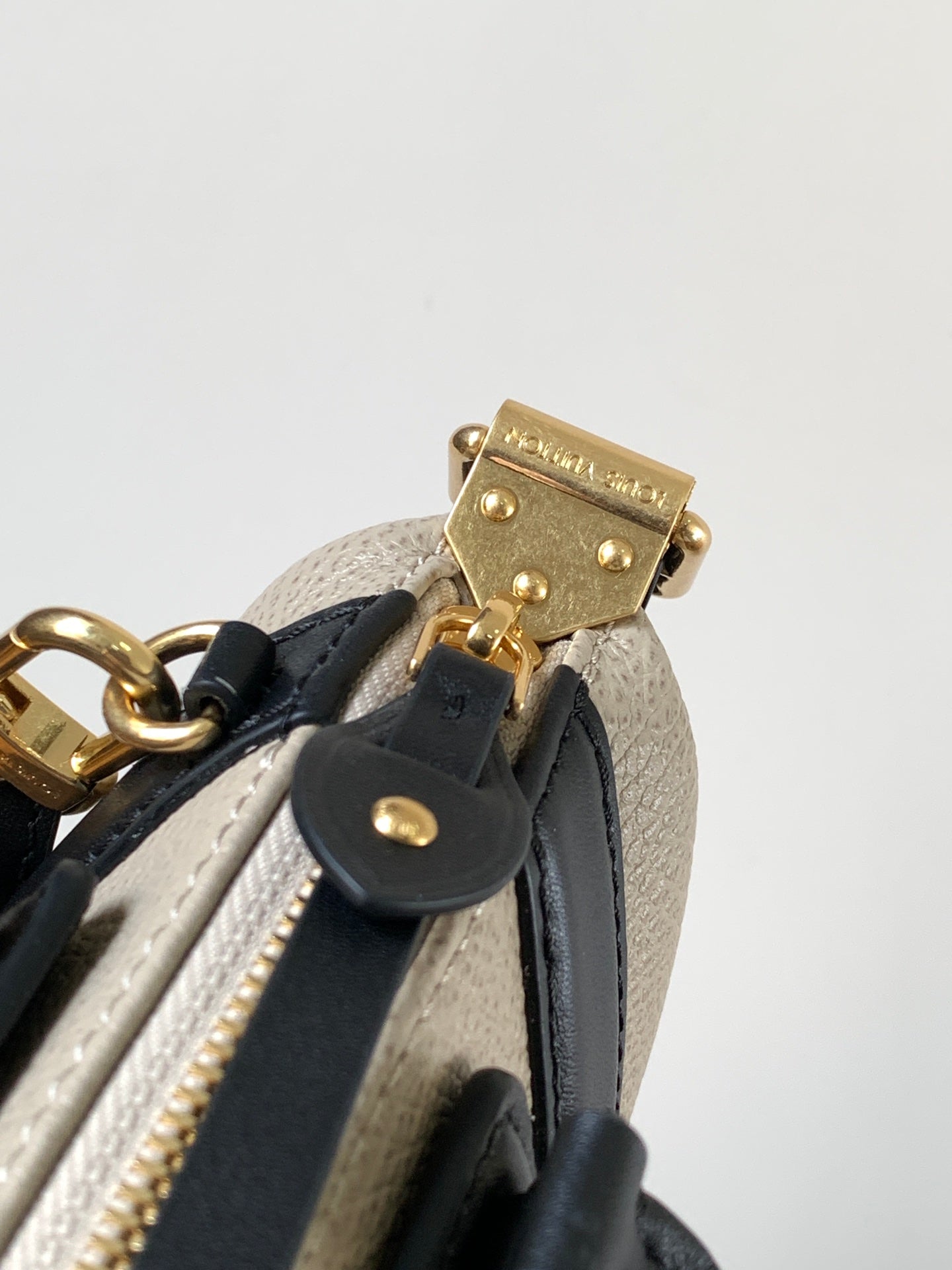 LV Nano LV Biker 23cm Black Beige Sheepskin & Cowhide Metal