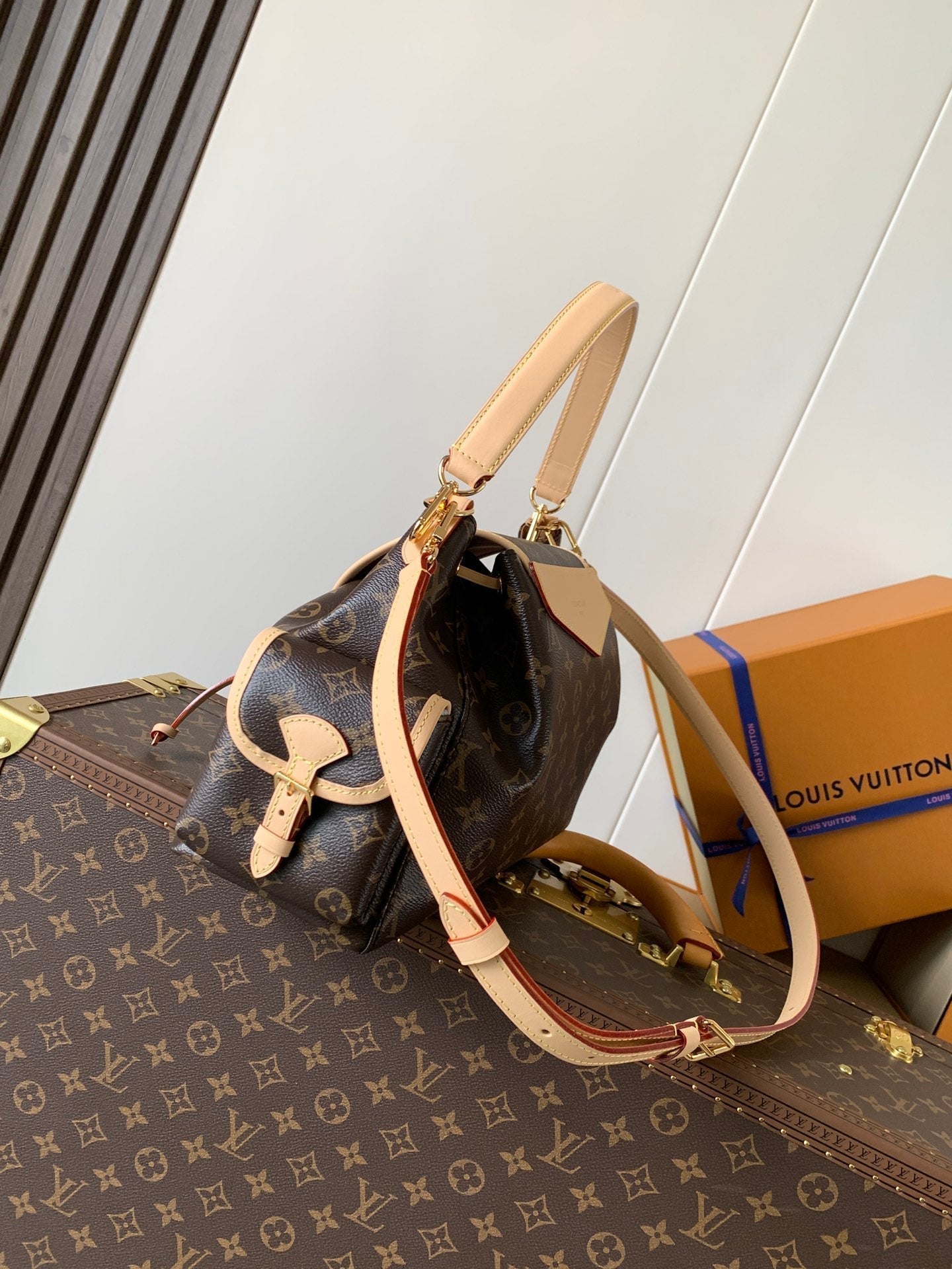 LV Odyssee MM 36cm Brown Beige Monogram Canvas & Cowhide