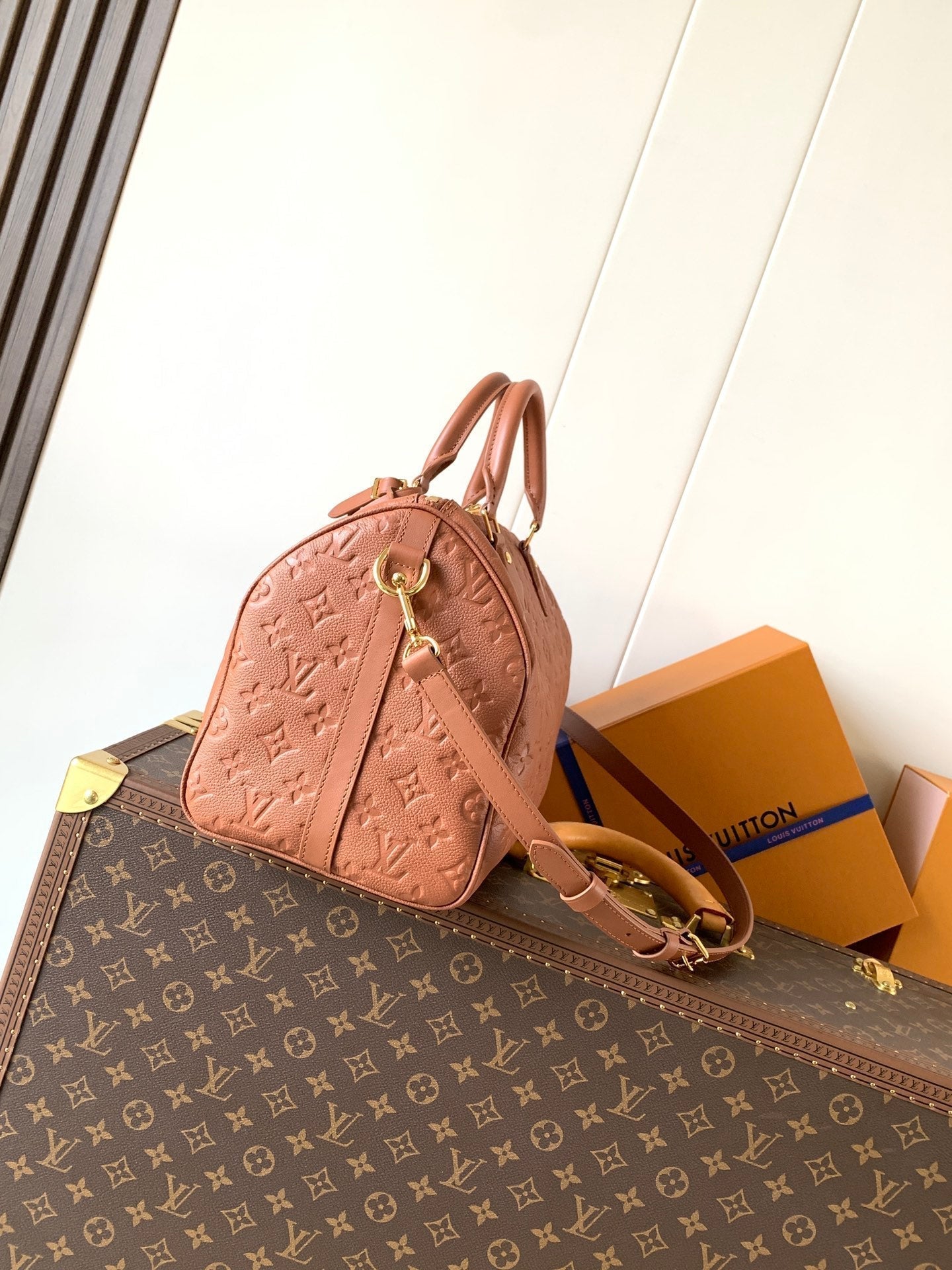 LV M28662 Speedy Soft 30 Camel Brown Monogram Empreinte Leather