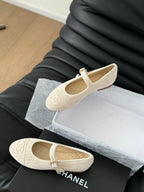MARY JANE SHOES BEIGE CREAM CORDUROY TWILL FABRIC