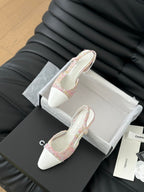 HIGH SLINGBACK IN LIGHT PINK TWEED MIX WHITE LAMBSKIN