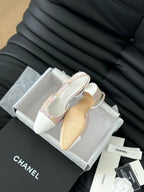 HIGH SLINGBACK IN LIGHT PINK TWEED MIX WHITE LAMBSKIN
