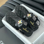 Double C Classic One-Strap Sandals Black Lambskin