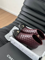 CC BALLET SHORT BOOTS 65 MM IN SANGRIA PURPLE MIX BLACK QUILTED PATTERN LAMBSKIN