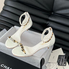 MID-HEEL 35 MM SANDAL IN WHITE SHEEPSKIN WITH STICKERS