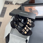 HIGH SANDALS IN BLACK TWEED WITH LOGO STICKER DETAIL