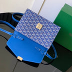 CHYPRE WALLET-POUCH 21 IN SAPPHIRE BLUE GOYARDINE CANVAS AND CALFSKIN