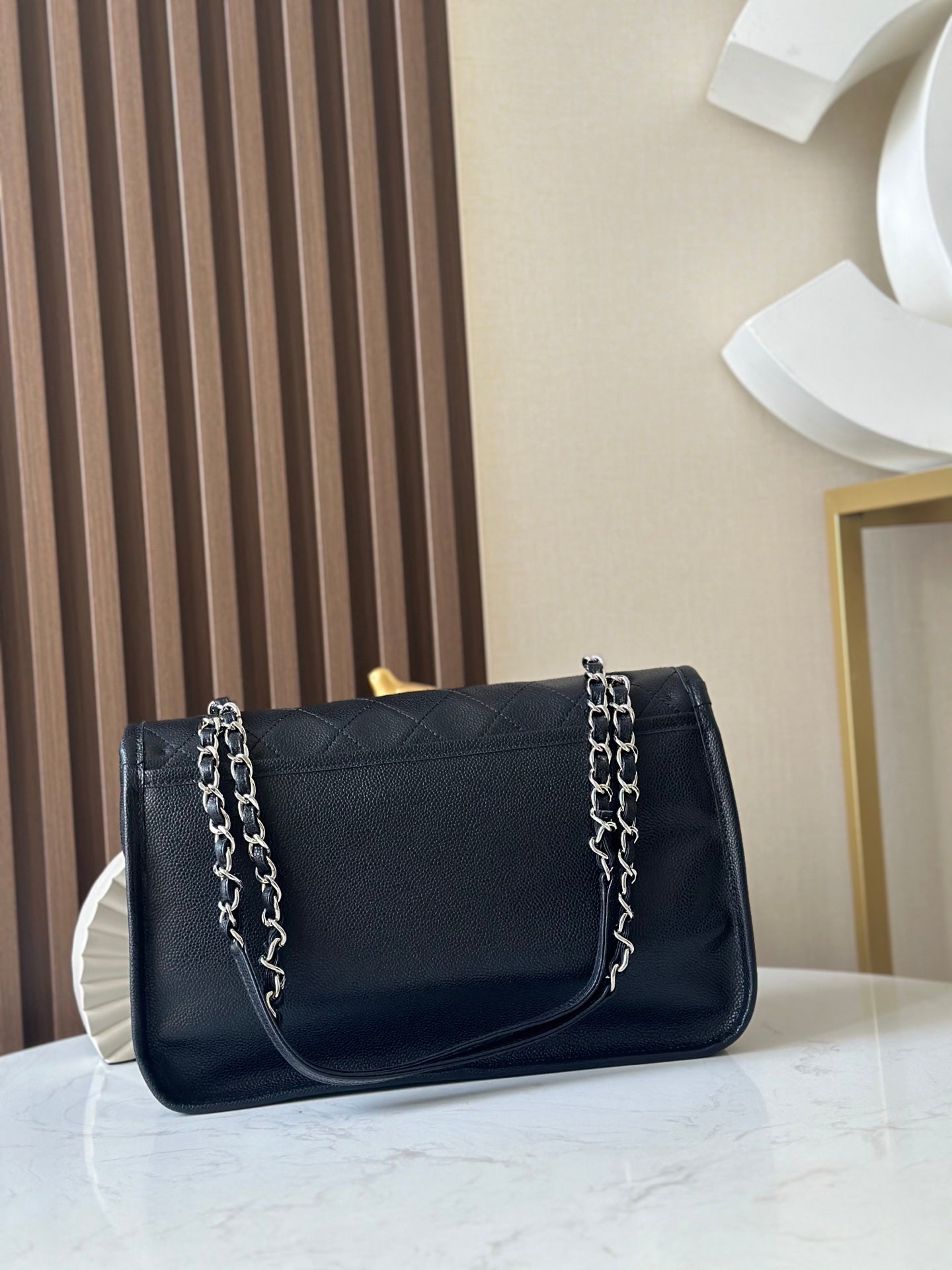 CC Double-Pocket Messenger Bag Black Lambskin Quilted