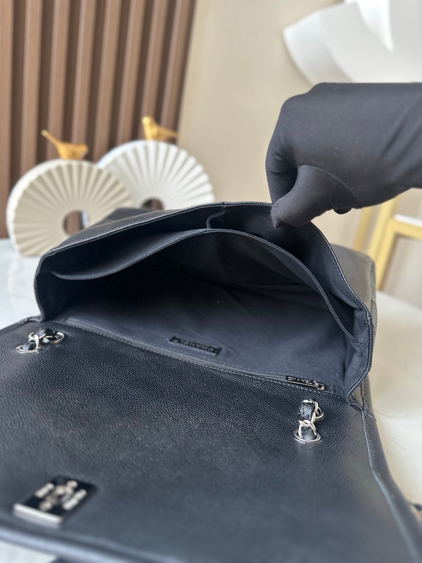 CC Double-Pocket Messenger Bag Black Lambskin Quilted
