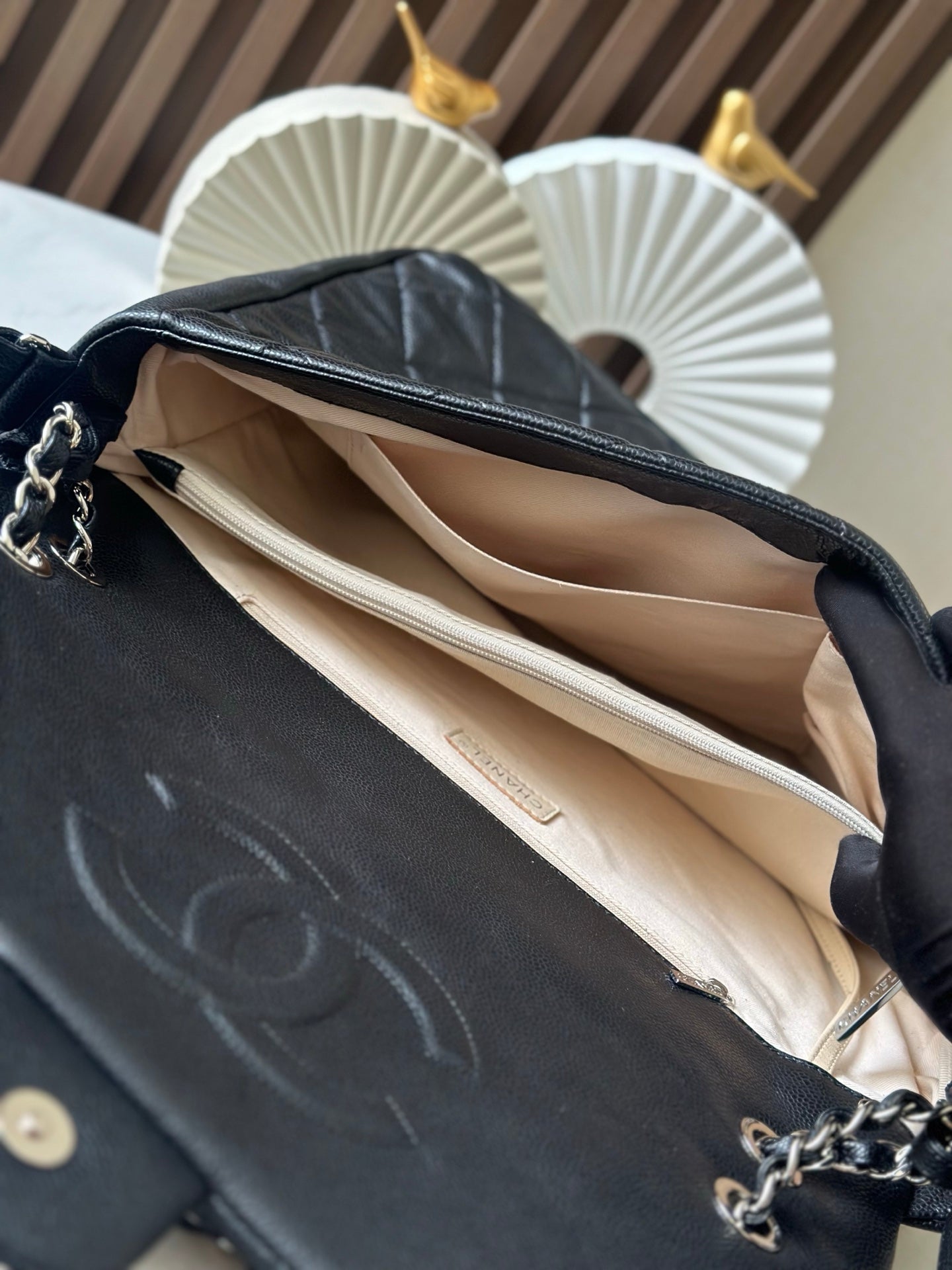 CC Messenger Weekender Flap Tote Bag Black Caviar SHW