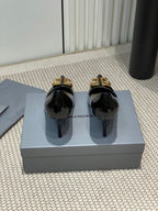 POINTED BB GOLD BUCKLE HIGH PUMPS 80MM IN BLACK PATENT CALFSKIN
