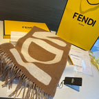 FF 185 CM SCARF IN CARAMEL BROWN MIX WHITE CASHMERE AND WOOL