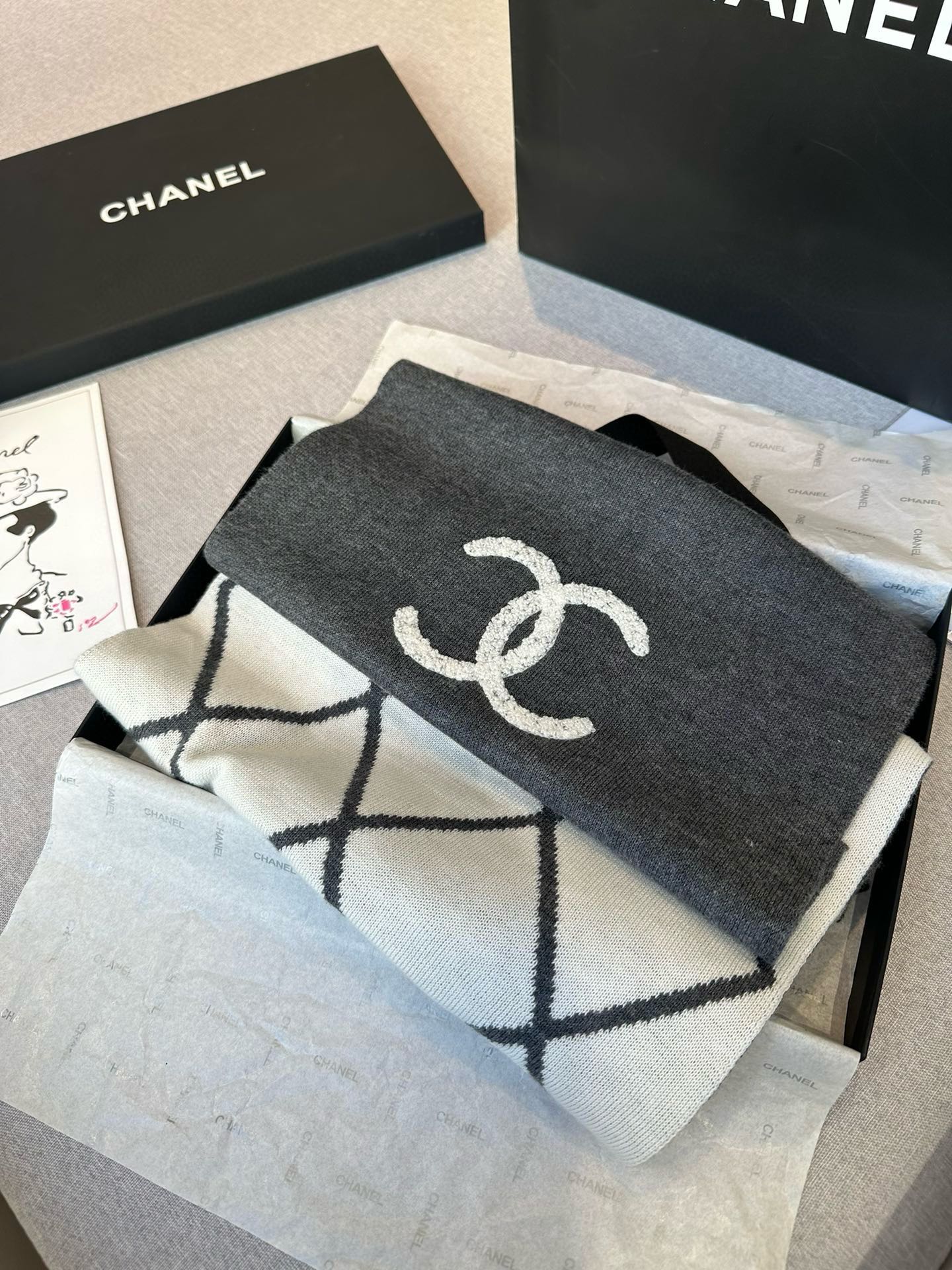 SCARF 180 CM IN MO GRAY MIX WHITE CASHMERE 401970