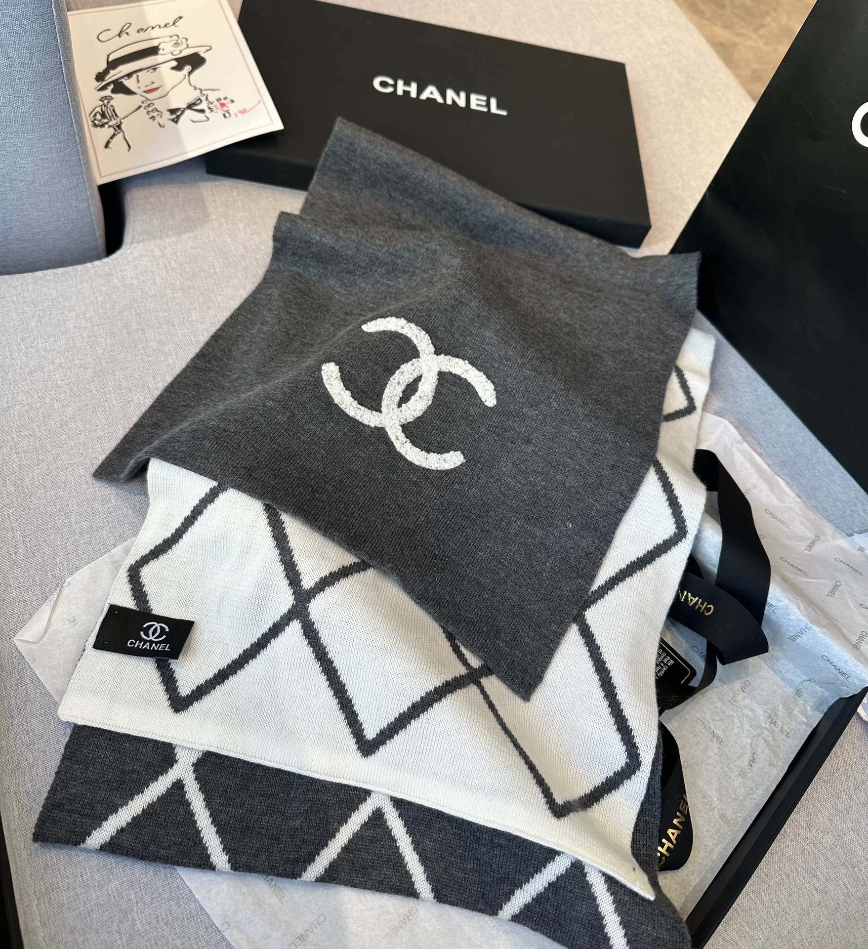 SCARF 180 CM IN MO GRAY MIX WHITE CASHMERE 401970