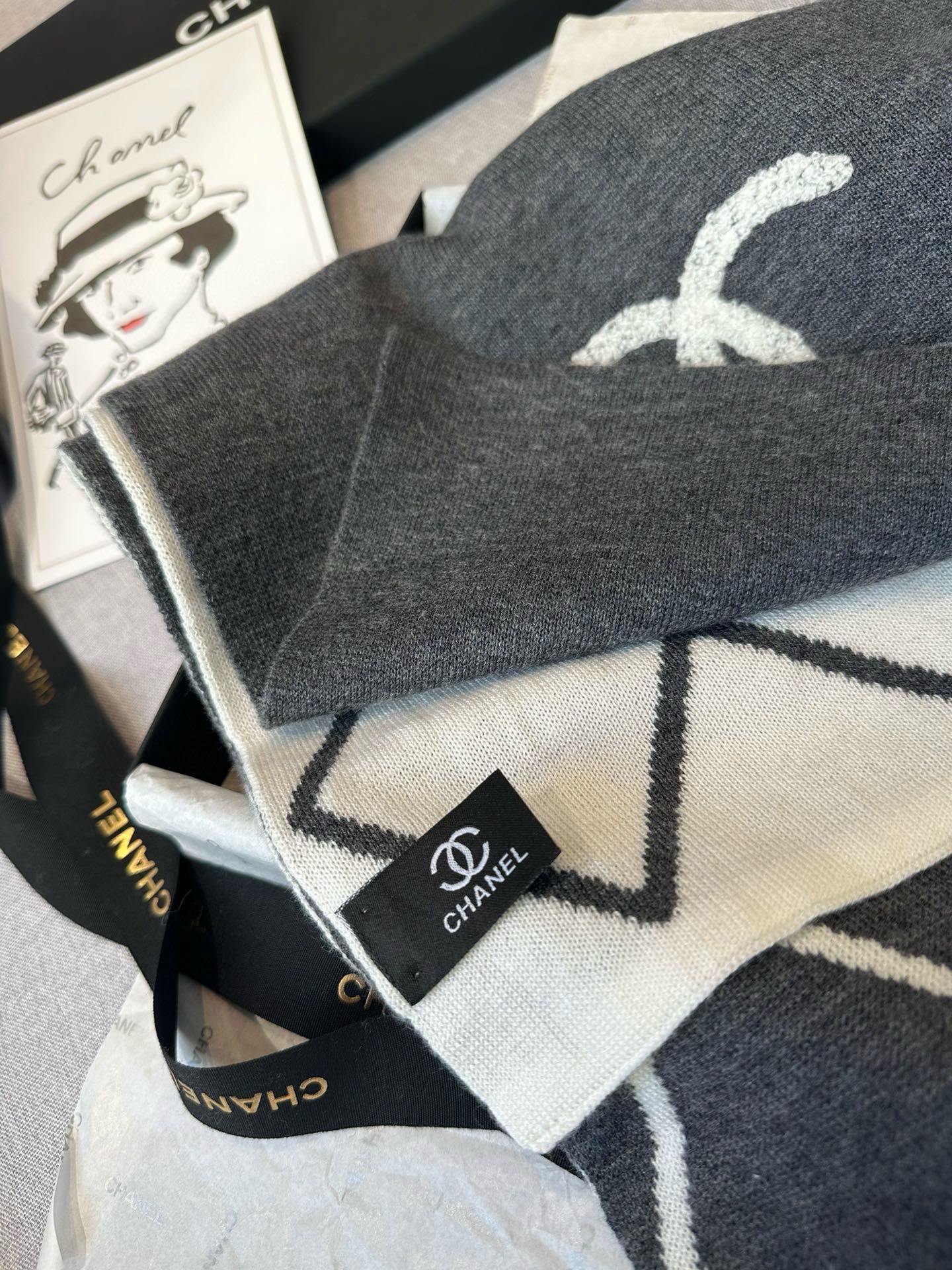 SCARF 180 CM IN MO GRAY MIX WHITE CASHMERE 401970