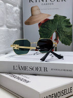 TRIOMPHE SUNGLASS 497821 IN GOLD METAL DARK TEAL LENSES