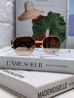 TRIOMPHE SUNGLASS 497822 IN GOLD METAL BROWN SMOKE LENSES