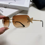 BUTTERFLY EMBELLISHED RIMLESS RECTANGULAR FRAME SUNGLASSES 570245 IN METAL