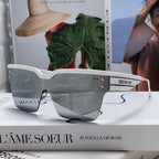 OBLIQUE SUNGLASS 571600 IN WHITE METAL BLACK MIRROR LENSES