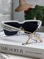 OBLIQUE SUNGLASS 571600 IN WHITE METAL BLACK MIRROR LENSES