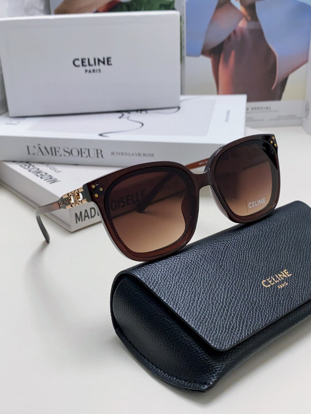 TRIOMPHE SUNGLASSES 573248 IN BROWN ACETATE METAL LOGO