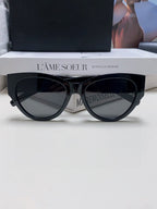 YSL CAT-EYE SUNGLASSES IN BLACK ACETATE WITH GOLD LOGO DETAIL