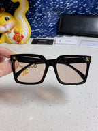 SQUARE SUNGLASSES 641807 IN BLACK ACETATE LIGHT BROWN LENSES
