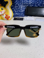 SQUARE SUNGLASSES 641808 IN BLACK OMBRE ORANGE ACETATE GOLD CHAIN