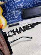 BUTTERFLY SUNGLASSES 641817 IN ACETATE BLACK METAL LOGO