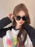 SQUARE SUNGLASSES 632033 IN BLACK ACETATE BLACK LENSES