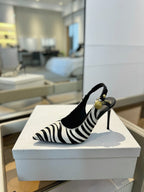 BALMAIN 25S SLINGBACK EVA 95MM IN WHITE AND BLACK ZEBRA PRINT CALFSKIN