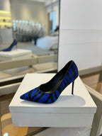 BALMAIN 25S HIGH HEELS 95MM IN BLUE AND BLACK ZEBRA PRINT CALFSKIN