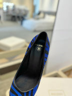 BALMAIN 25S HIGH HEELS 95MM IN BLUE AND BLACK ZEBRA PRINT CALFSKIN