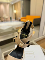 BALMAIN 25S WEDGE HEELS 105MM IN BEIGE CALFSKIN GOLD HARDWARE