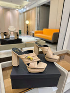 BALMAIN 25S WEDGE HEEL SANDALS 100MM IN NUDE CALFSKIN