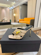 BALMAIN 25S HIGH HEEL SANDALS 95MM IN BEIGE CALFSKIN