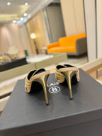 BALMAIN 25S HIGH HEEL SANDALS 95MM IN BEIGE CALFSKIN