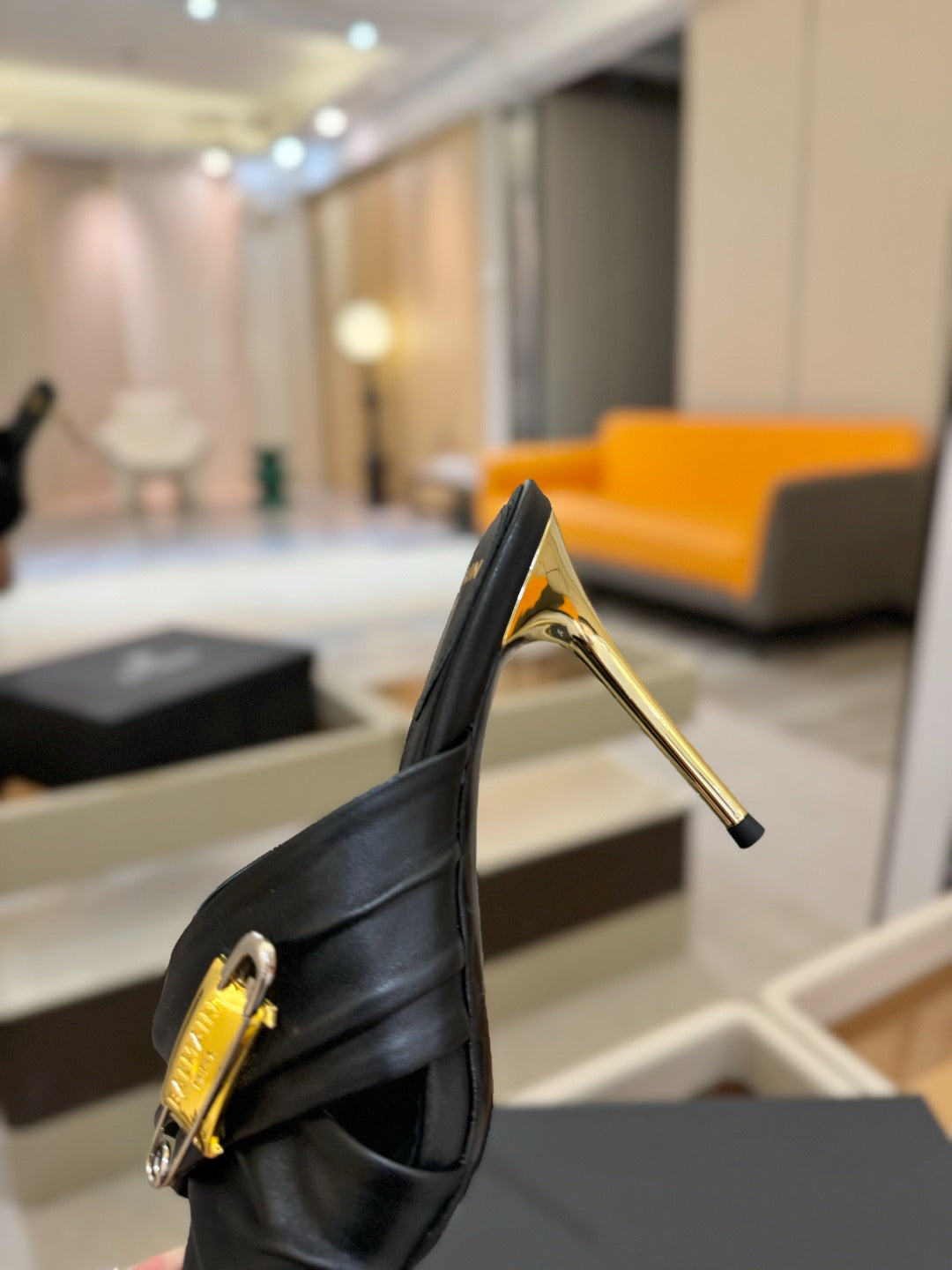 BALMAIN 25S HIGH HEEL SANDALS 95MM IN BLACK CALFSKIN