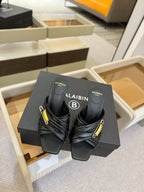 BALMAIN 25S HIGH HEEL SANDALS 95MM IN BLACK CALFSKIN