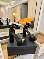 BALMAIN 25S WEDGE HEELS 100MM IN BLACK CALFSKIN