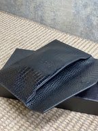 YSL 22s Uptown Pouch Clutch Bag Black Croc Embossed Leather GHW