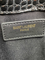 YSL 22s Uptown Pouch Clutch Bag Black Croc Embossed Leather GHW