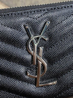 YSL Zippy Long Wallet Black Caviar Cowhide Sliver HW