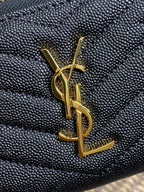 YSL Cassandre Matelassé Compact Zip-Around Wallet Black Caviar Cowhide GHW