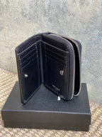 YSL Cassandre Matelassé Compact Zip-Around Wallet Black Caviar Cowhide Sliver HW