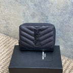 YSL Cassandre Matelassé Compact Zip-Around Wallet Full Black Caviar Cowhide