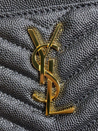 YSL Gold Hardware Logo Zipper Clutch 23cm Black Caviar Cowhide