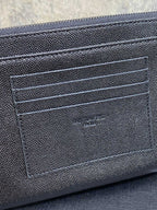 YSL Black Hardware Logo Zipper Clutch 23cm Black Caviar Cowhide