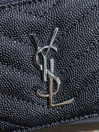 YSL Zip Coin Case With Card Black Caviar Cowhide Sliver HW